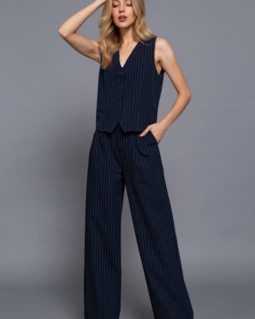v-neckline pin stripe woven vest