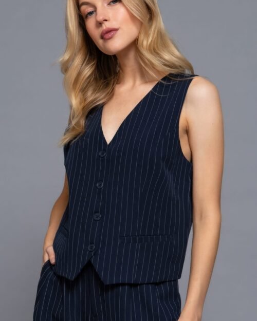 v-neckline pin stripe woven vest