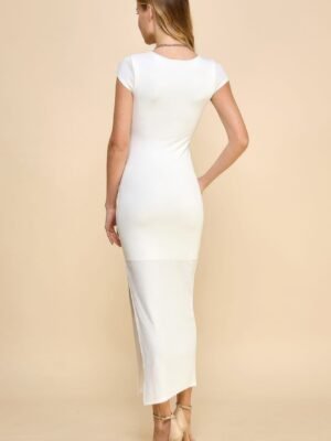 Crew Neck Cap Sleeve Rib W/ Lining Maxi Dress