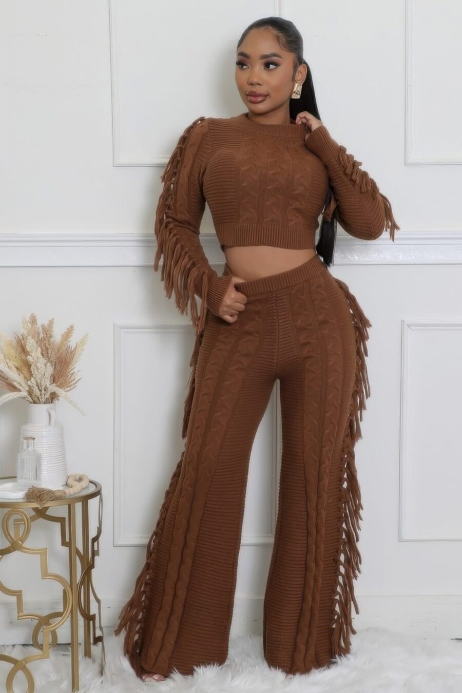 Knitted stretch pant set