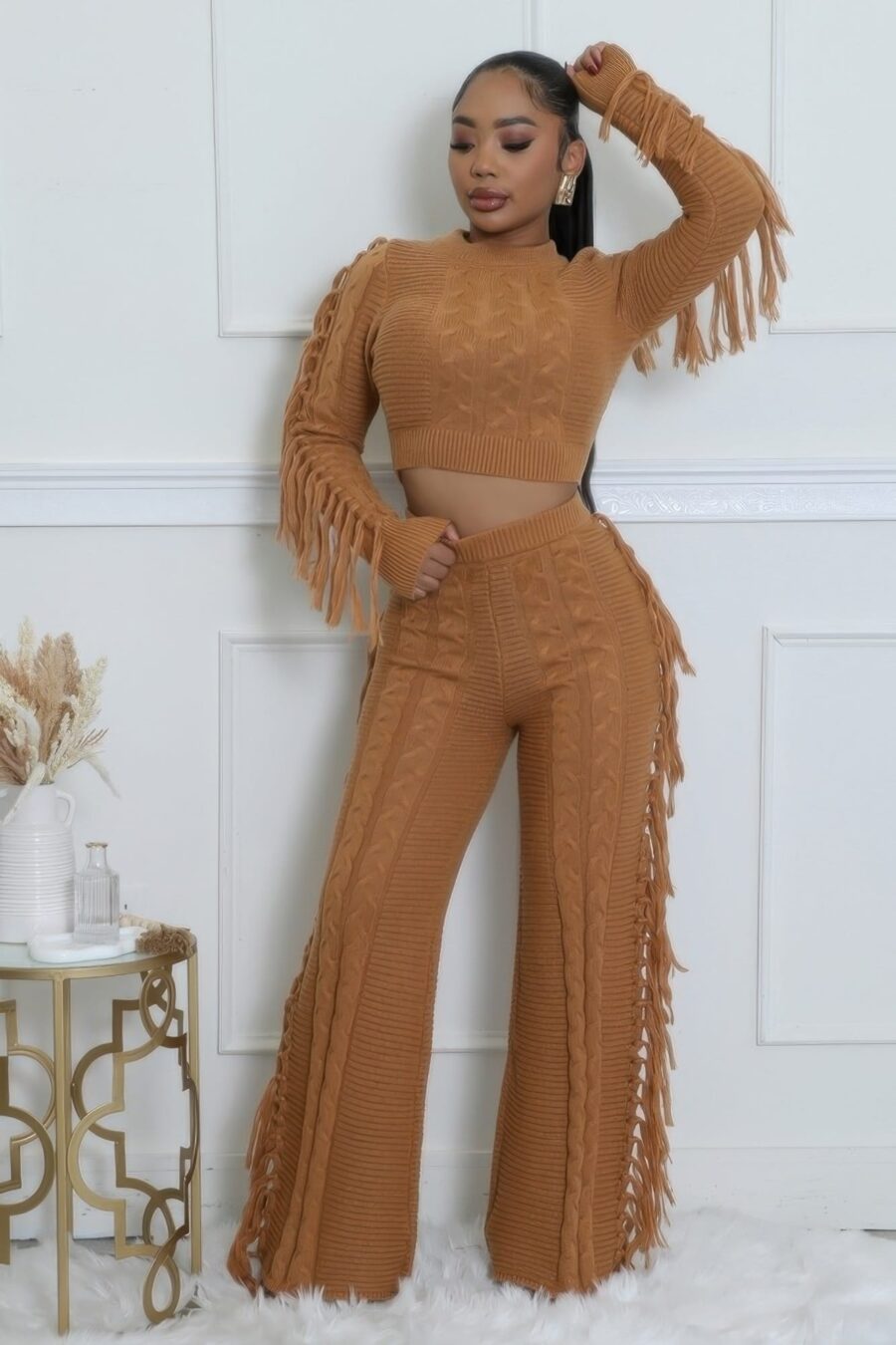 Knitted stretch pant set