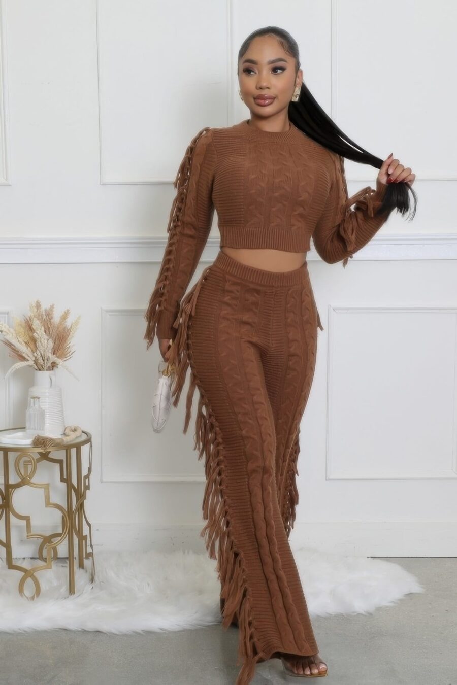 Knitted stretch pant set