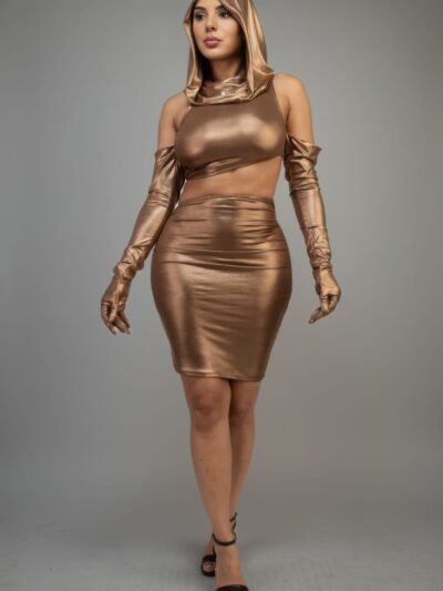 Short Dress With Gloves & Hoodie open shoulder metallic mini dress UK partywear