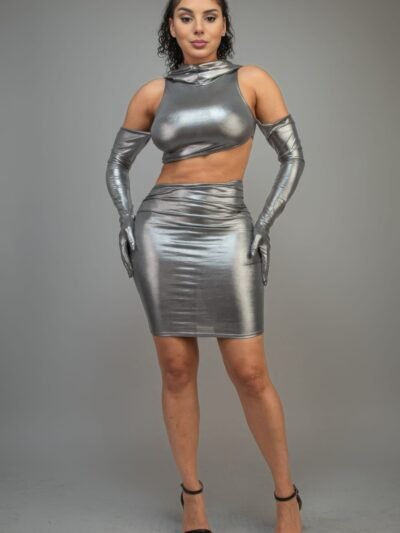 Short Dress With Gloves & Hoodie hooded mini dress with gloves — silver cut-out style