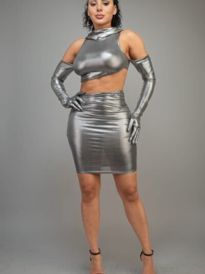 Short Dress With Gloves & Hoodie hooded mini dress with gloves — silver cut-out style