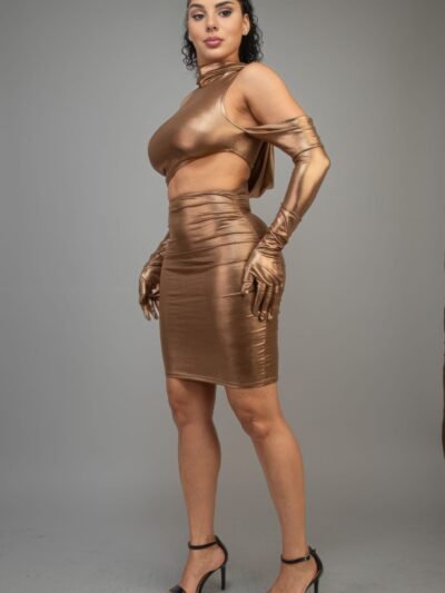 Short Dress With Gloves & Hoodie hooded mini dress with gloves — Bronze cut-out style