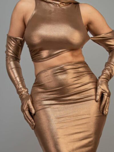 Short Dress With Gloves & Hoodie hooded mini dress with gloves — Bronze cut-out style