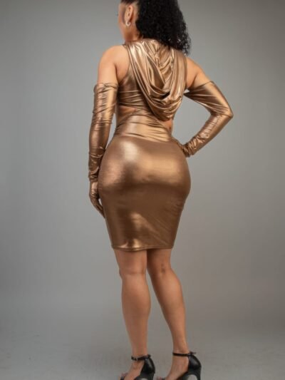 Short Dress With Gloves & Hoodie hooded mini dress with gloves — Bronze cut-out style