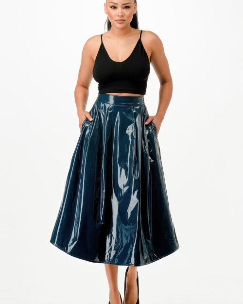 stretch pu a-line skirt with waistband