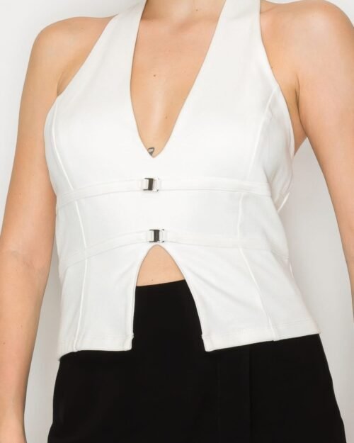 halter neck buckled open-back top