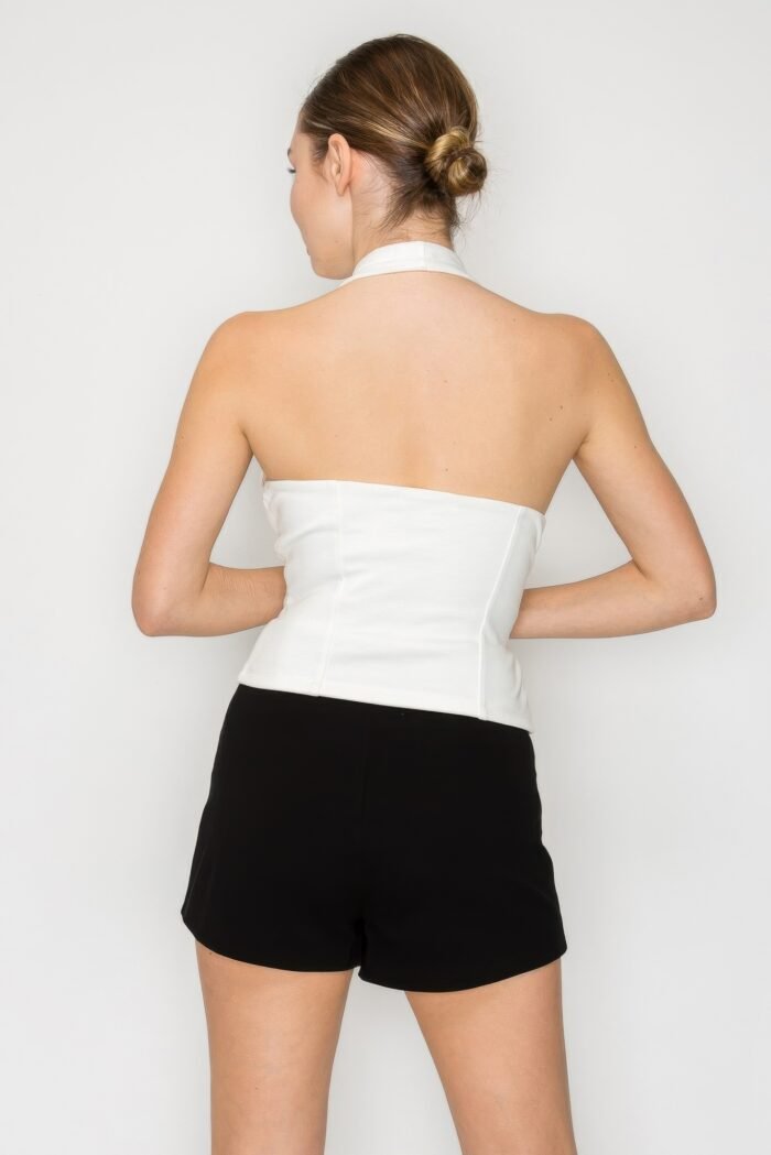 Halter neck buckled open-back top