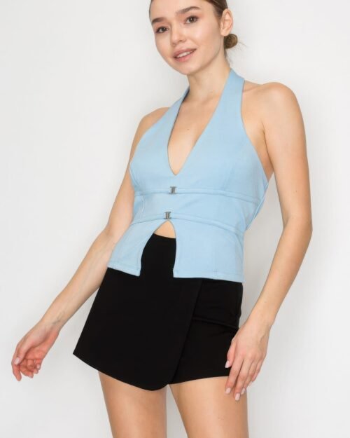 halter neck buckled open-back top