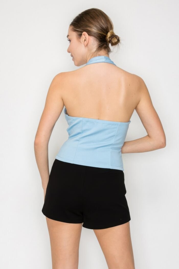 Halter neck buckled open-back top