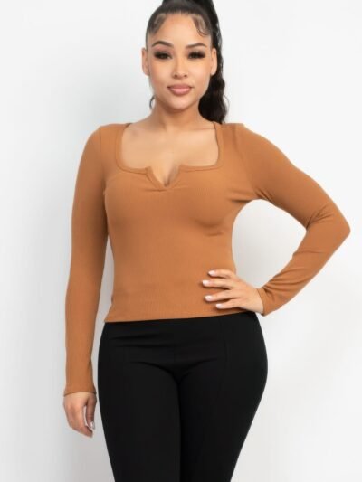 Solid V-collared Neck Top