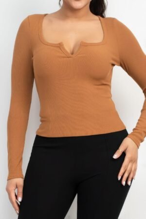 Solid V-collared Neck Top Solid V-collared Neck Top