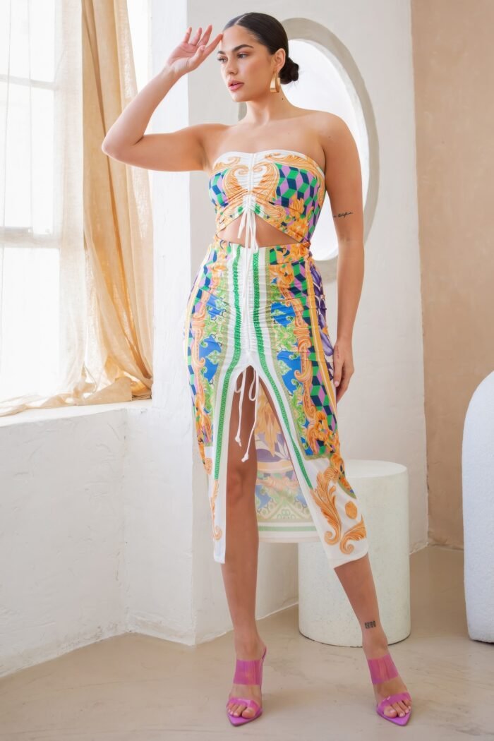 Adjustable ruching midi skirt set