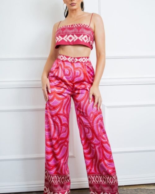 Bra Top And Wide Leg Pants Set