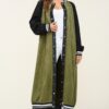 Maxi Faux Suede Jacket Green/Olive color-blocked design with snap buttons and button-down front