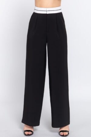 Contrast Waistband Straight Long Pants Contrast Waistband Straight Long Pants