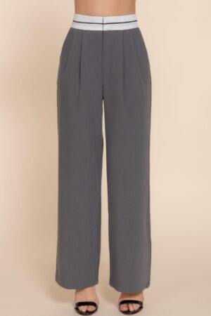 Contrast Waistband Straight Long Pants Contrast Waistband Straight Long Pants