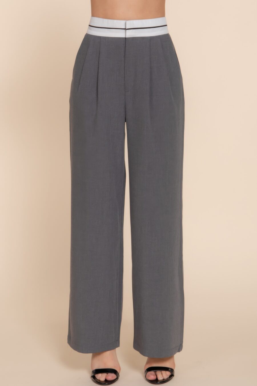 Contrast waistband straight long pants