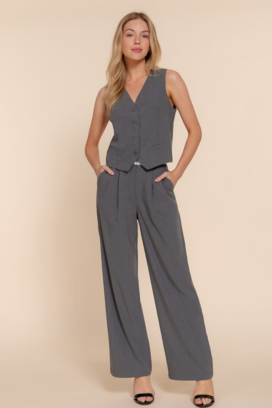 Contrast waistband straight long pants