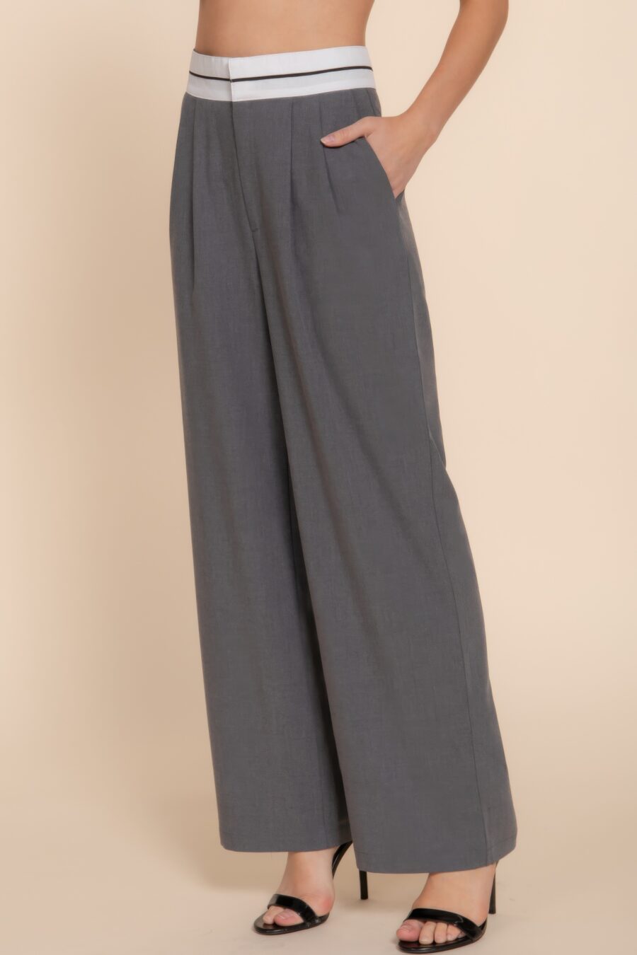 Contrast waistband straight long pants