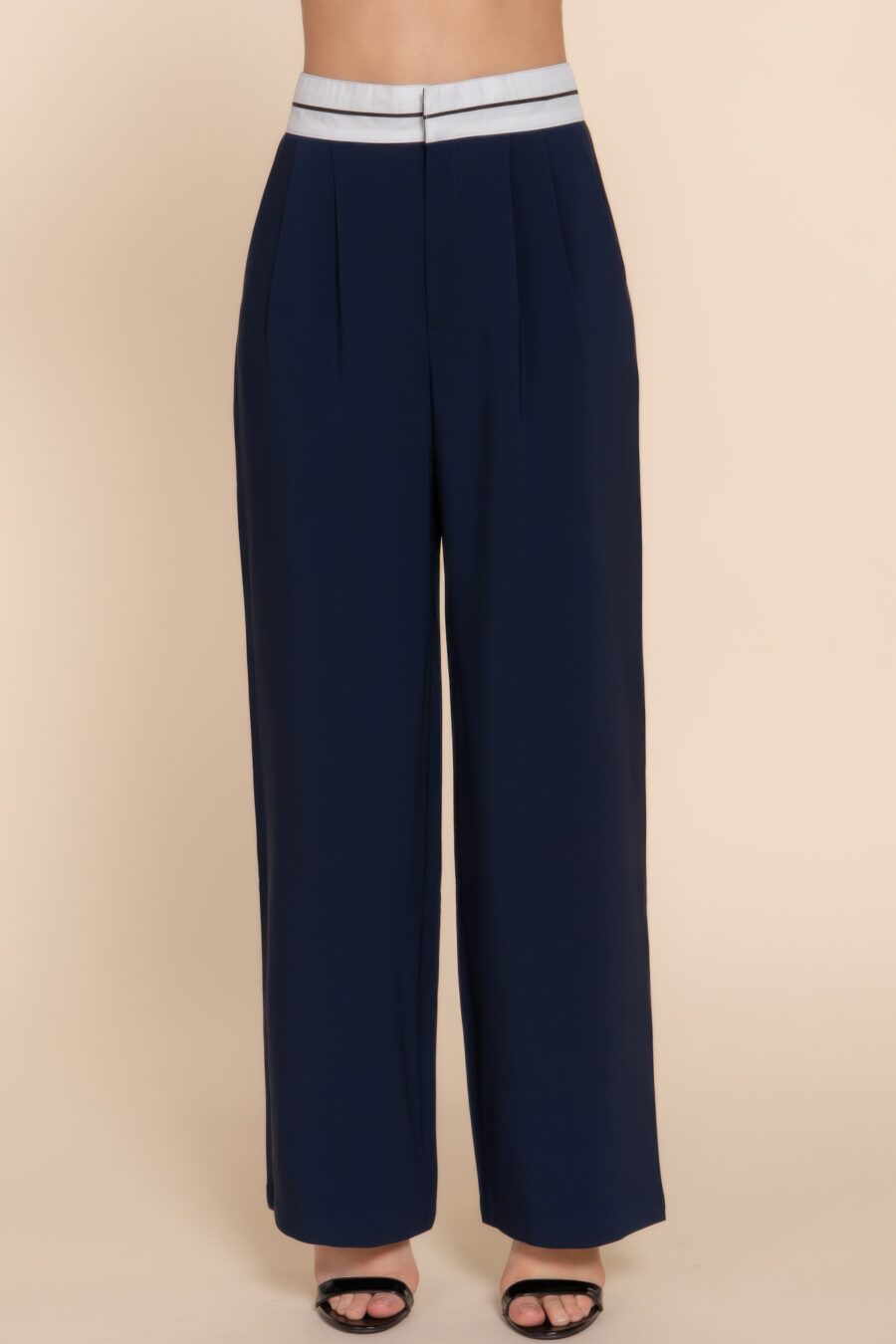 Contrast waistband straight long pants