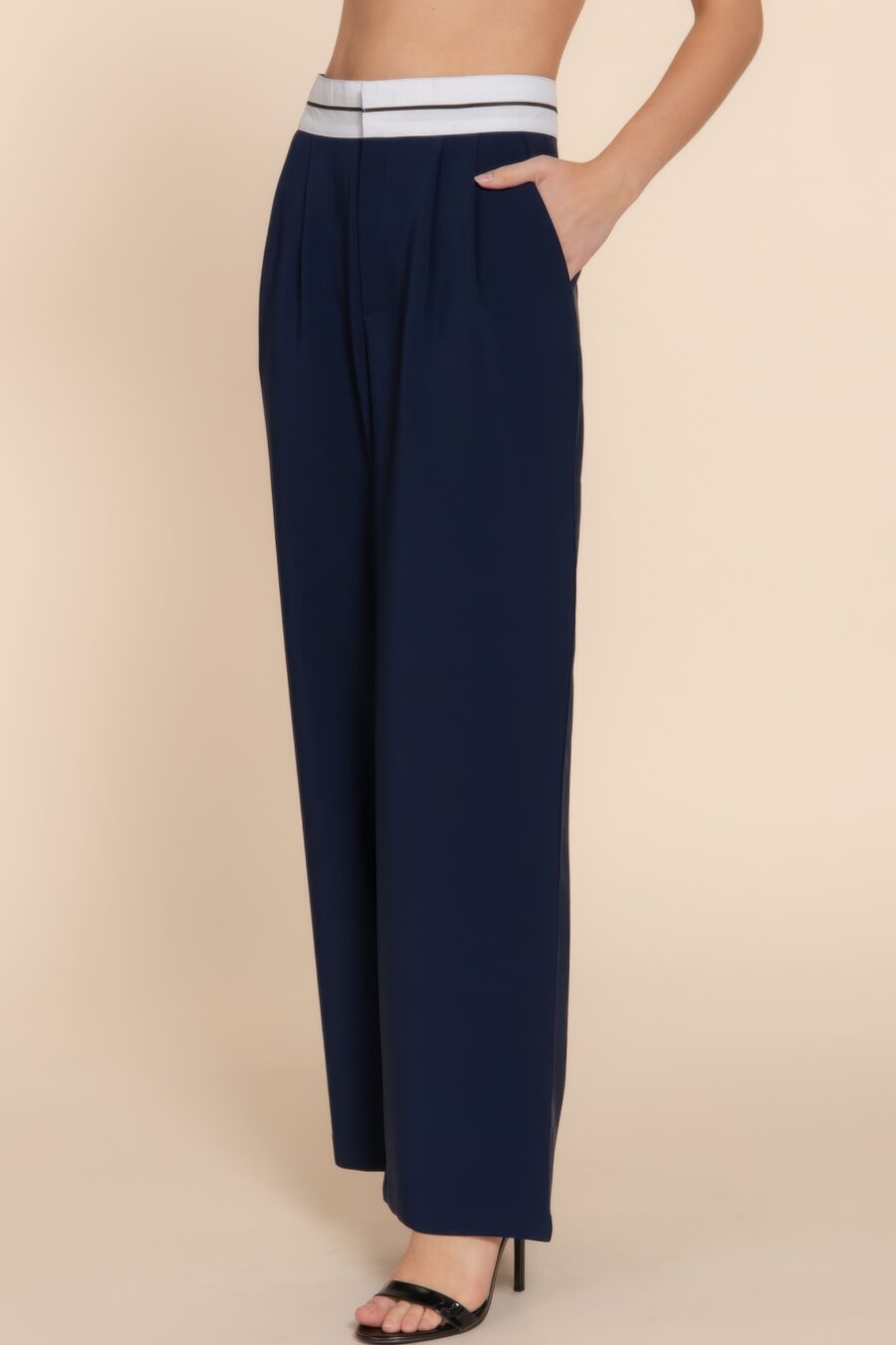 Contrast waistband straight long pants