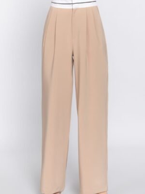 Contrast Waistband Straight Long Pants