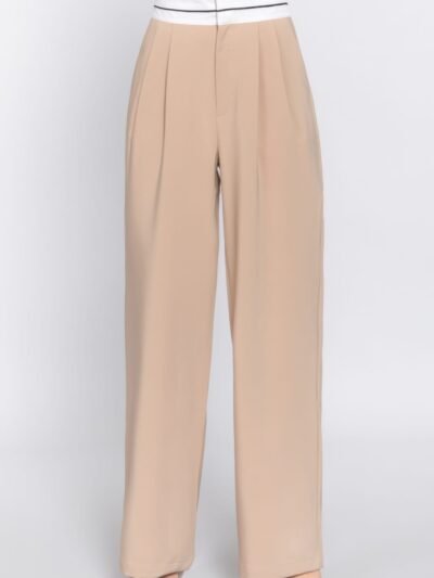 Contrast Waistband Straight Long Pants
