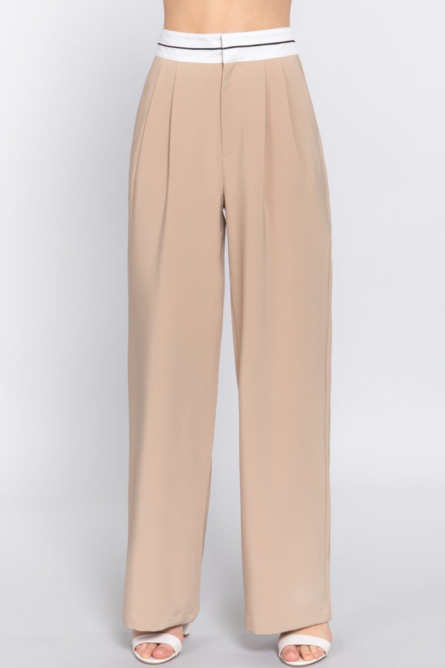 Contrast waistband straight long pants