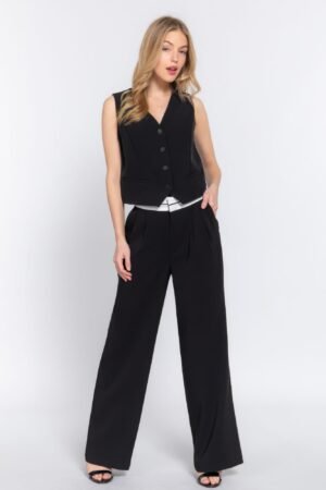 Contrast Waistband Straight Long Pants Contrast Waistband Straight Long Pants