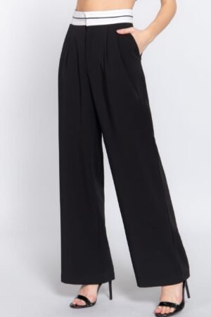 Contrast Waistband Straight Long Pants Contrast Waistband Straight Long Pants
