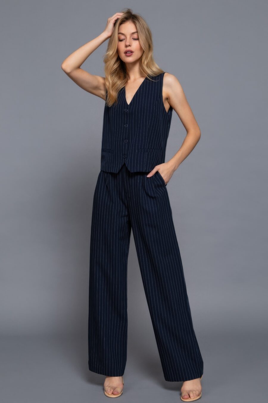 Pin stripe woven straight pants