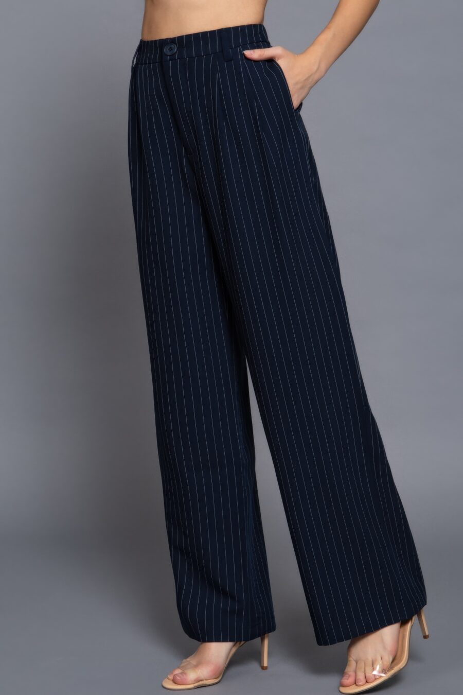 Pin stripe woven straight pants