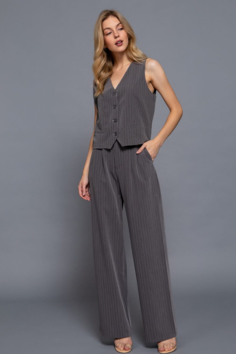 Pin stripe woven straight pants