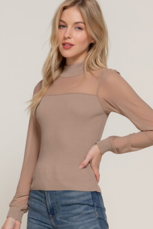 Long Slv Mesh Panel Detail Sweater Top - Image 7