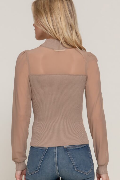 Long Slv Mesh Panel Detail Sweater Top - Image 8