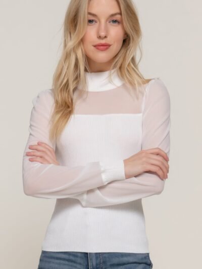 Long Slv Mesh Panel Detail Sweater Top