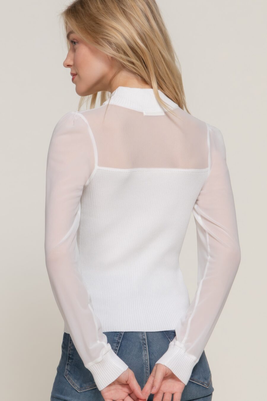 Long slv mesh panel detail sweater top