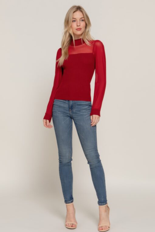 Long Slv Mesh Panel Detail Sweater Top - Image 14