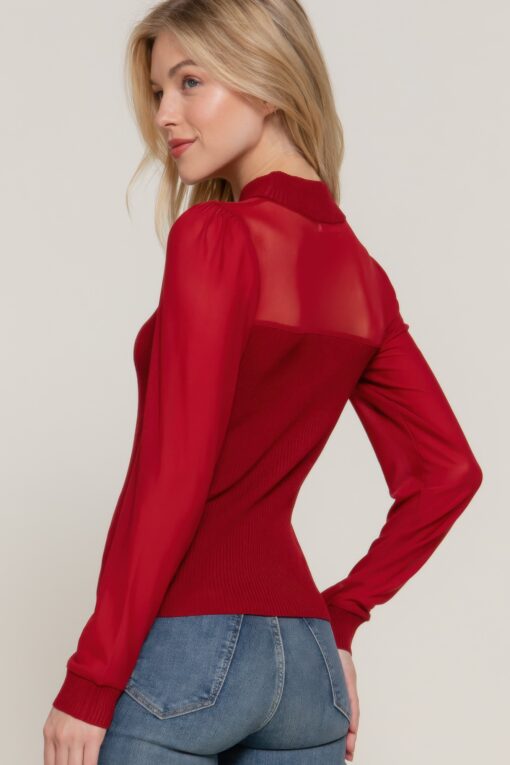 Long Slv Mesh Panel Detail Sweater Top - Image 16