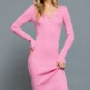Henley Neck Midi Sweater Dress