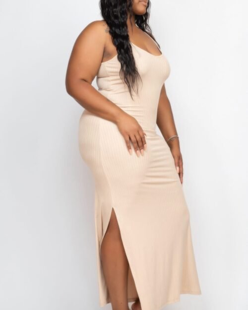 plus size ribbed side slit long cami maxi dress