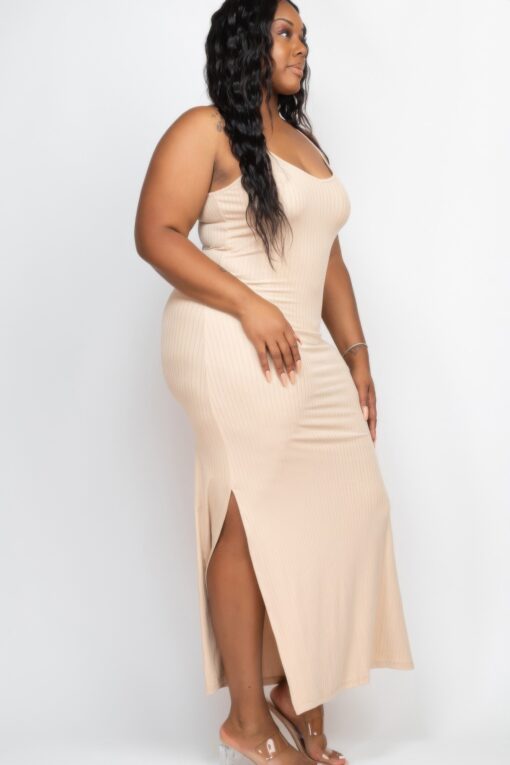 Plus Size Ribbed Side Slit Long Cami Maxi Dress - Image 3