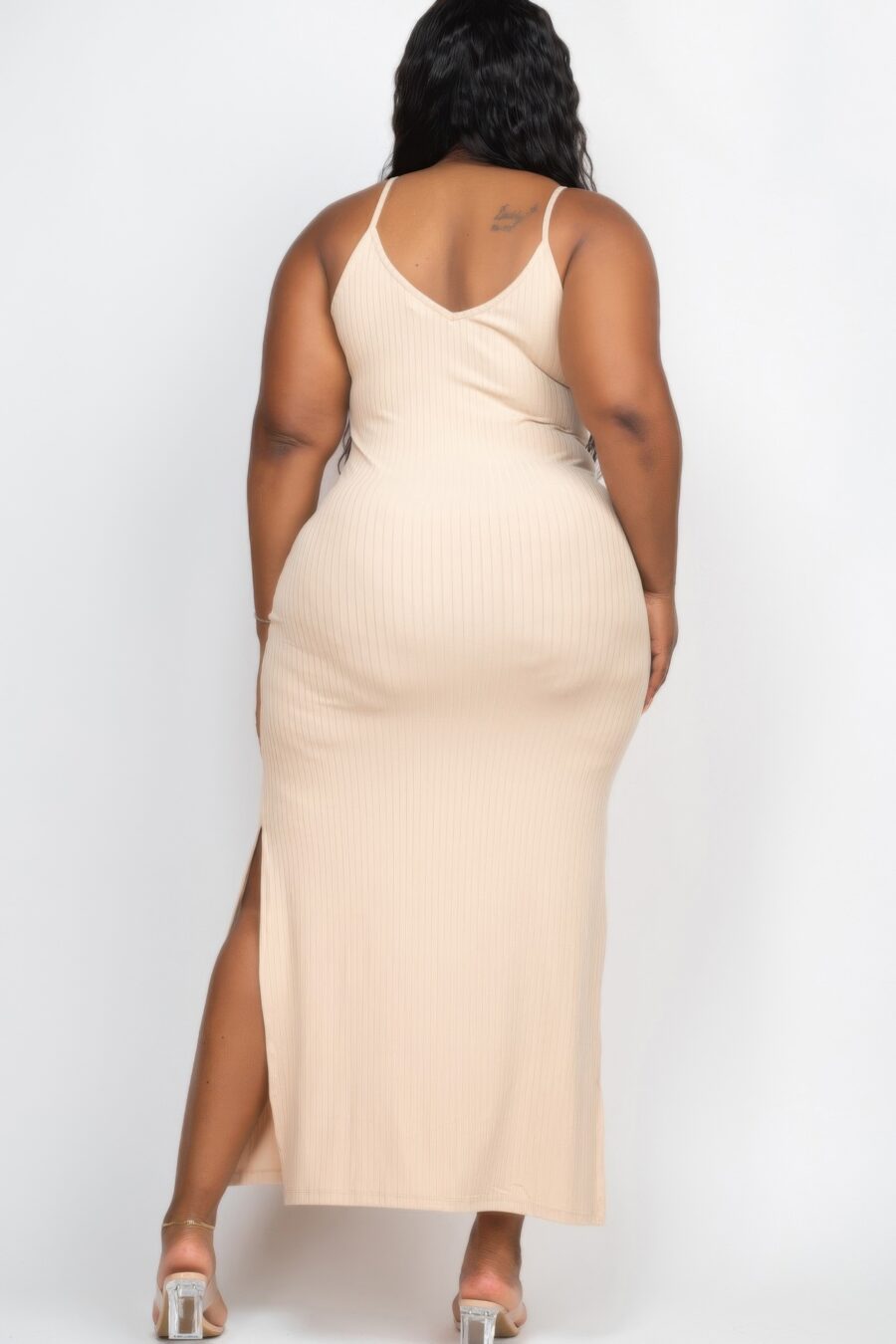 Plus size ribbed side slit long cami maxi dress