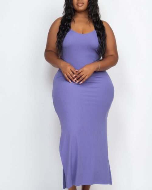 plus size ribbed side slit long cami maxi dress