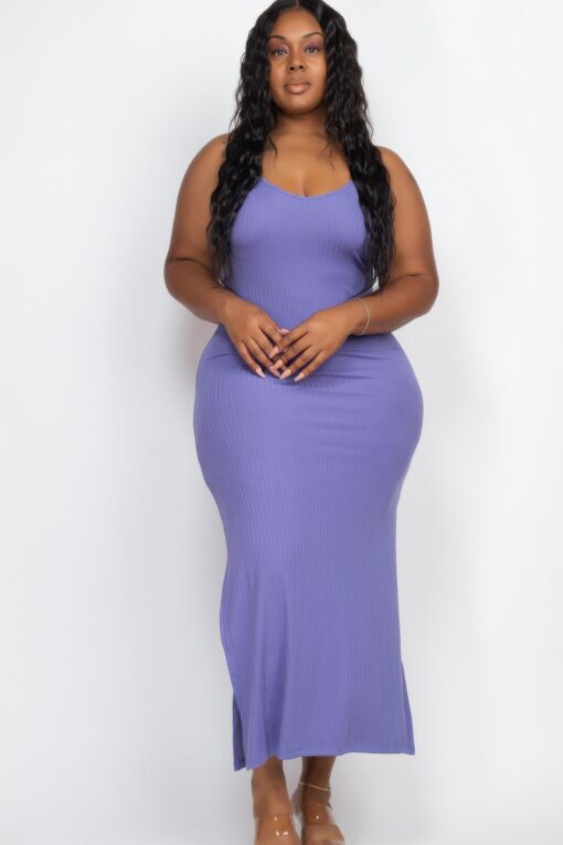 Plus Size Ribbed Side Slit Long Cami Maxi Dress - Image 6