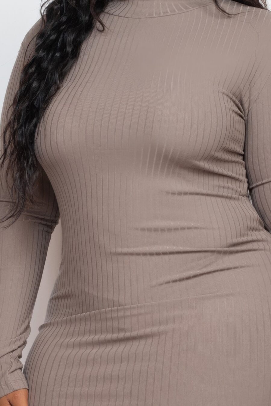 Plus size ribbed long sleeve mock neck mini bodycon dress